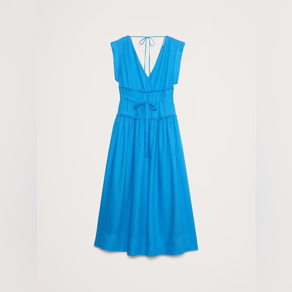 NEW! Banana Republic Blue Cabana Linen Cinch-Waist Maxi Dress - Medium 🍉 - Picture 4 of 9